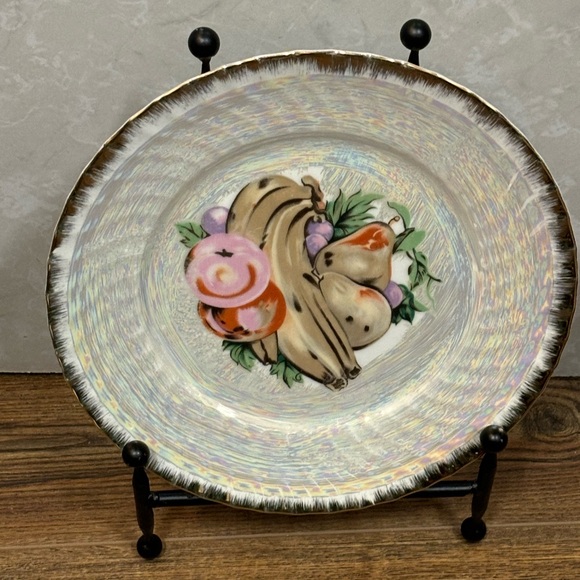 Vintage Iridescent Decorative Japanese Painted With Fruits Plate - Picture 3 of 9